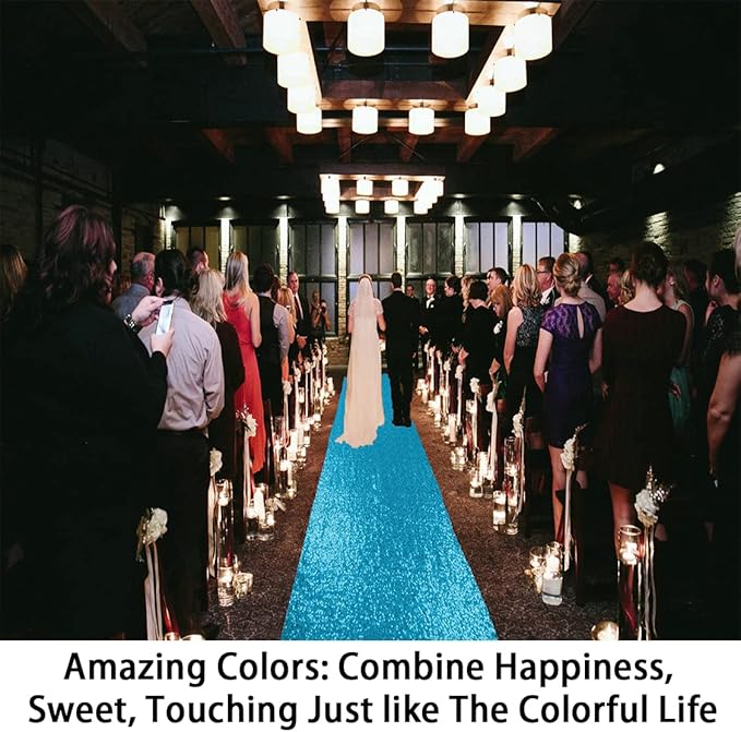 ShinyBeauty 4ftx15ft Turquoise Sequin Aisle Runner | Glitter Wedding Rug Runner - Image 3