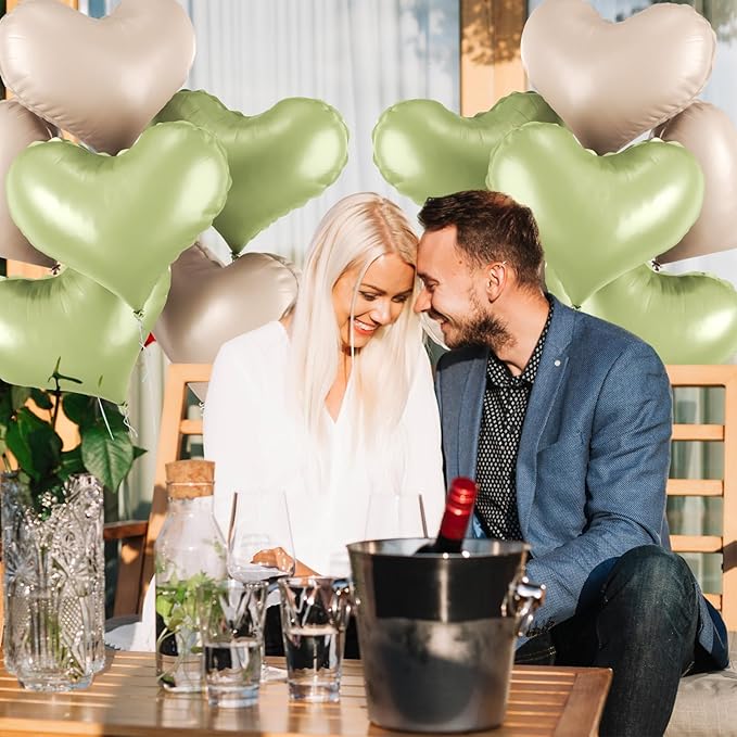 24 Inch Green and White Heart Balloons, Light Green Heart Shaped Foil Balloons - Image 5