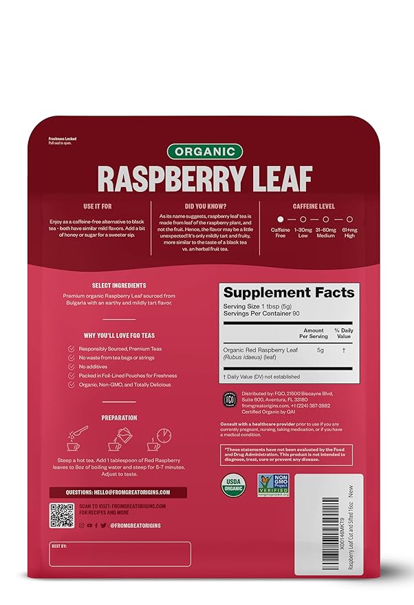 FGO Organic Red Raspberry Loose Leaf Herbal Tea, Cut and Sifted, Caffeine Free - Image 2