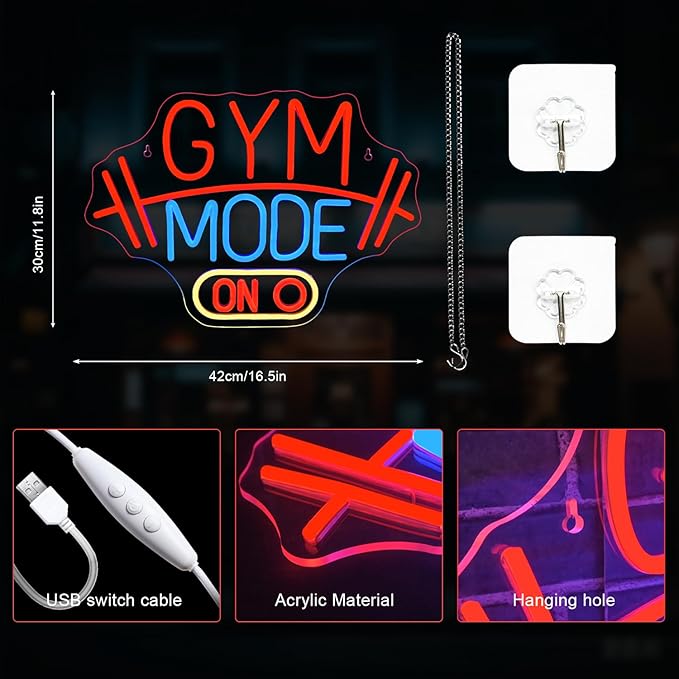 Lucunstar Gym Mode Neon Sign, Dimmable Switch USB Powered - Image 3