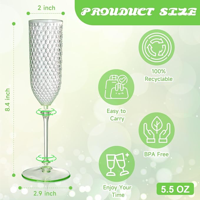XUWAIDSGN 48 Pack Green Detachable 2 piece Champagne Flutes 5.5 Oz Unbreakable - Image 2
