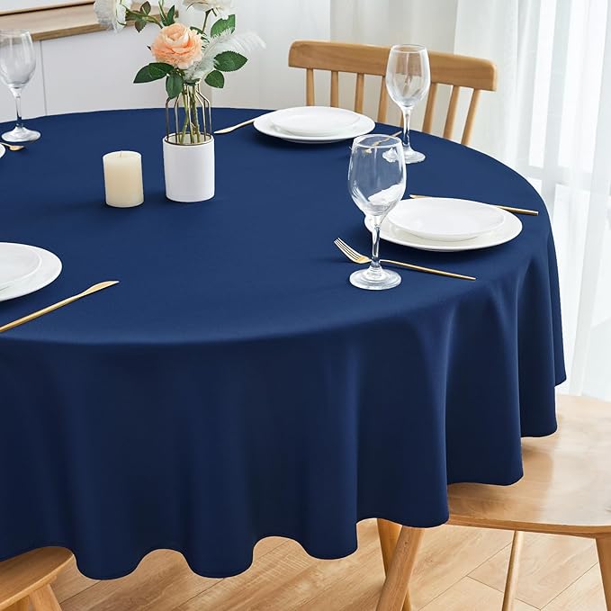2 Pack Round Table Cloth 60 Inch Navy Tablecloth Washable Polyester Solid - Image 8