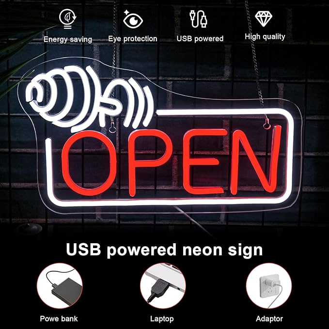 Lucunstar Barbell Open Neon Sign, Dimmable USB Led - Image 3