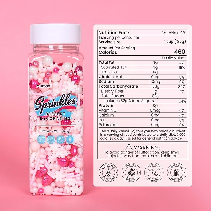 Pink Sprinkles for Cake Decorating, Metallic Sprinkle Mix for Cupcakes - Image 2