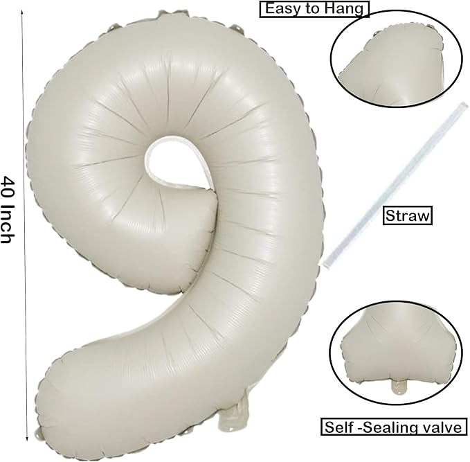 40 Inch Cream White Number 9 Balloon Mylar Big Foil Helium Number 19 29 39 49 - Image 2