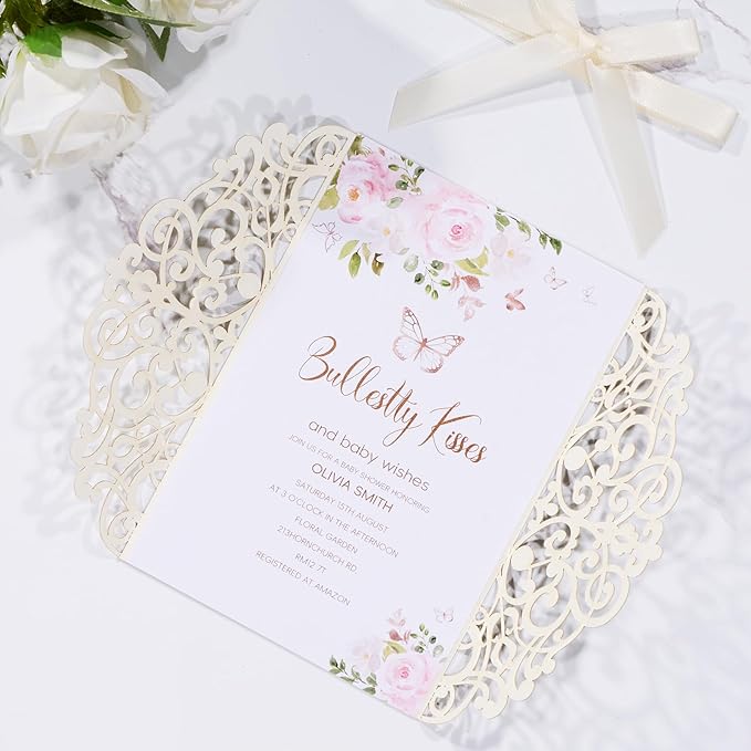 50Pcs Gold Glitter Laser Cut Wedding Invitation - Image 5