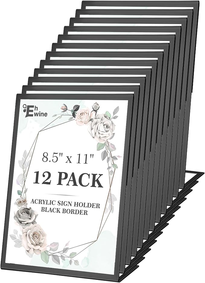 EHWINE 12 Pack Acrylic Sign Holder 8.5 x 11, Slanted Back Paper Holder Clear by EHWINE