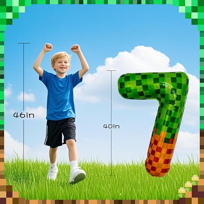 Pixel & TNT Theme 40in Giant Number Balloons - Image 4