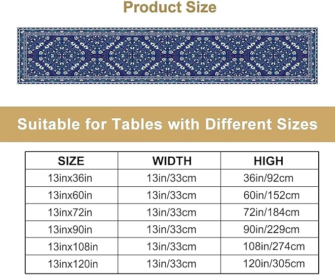 Boho Floral Vintage Table Runner, Retro Morris Abstract Blue Flower Rustic - Image 4