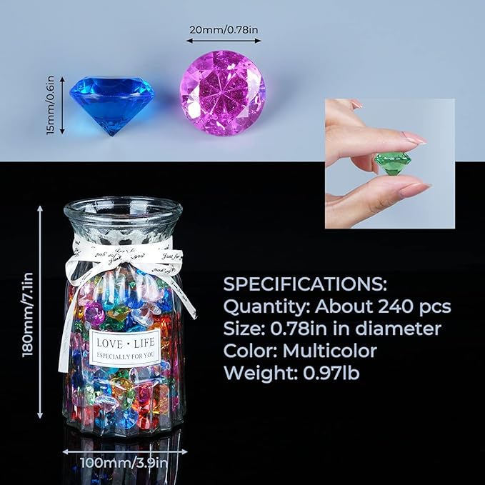 Acrylic Diamond Fake Gems Vase Filler, Babenest 240pcs 3/4 Inch Faux Diamonds - Image 5