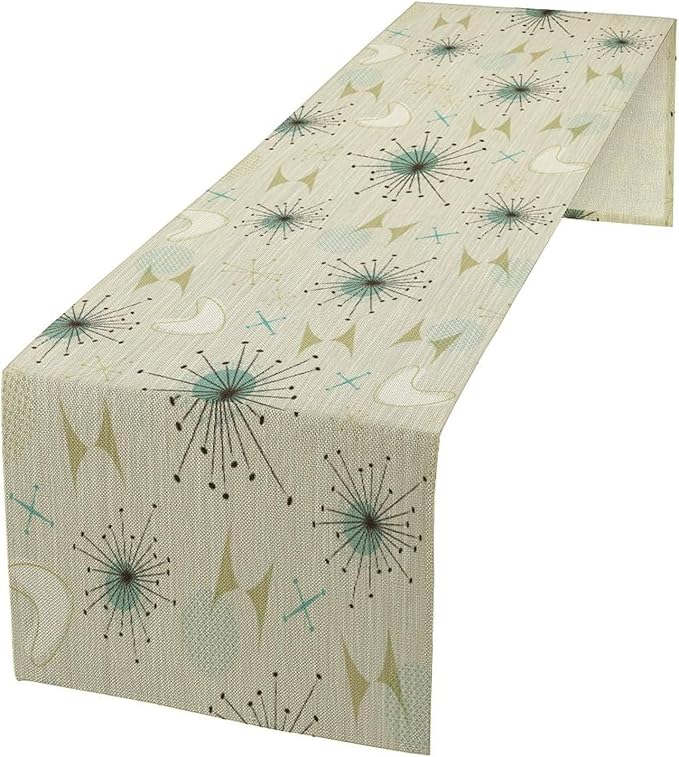 Mid Century Table Runner, Flag Retro Atomic Starburst 1950s Abstract Geometric by ICMOLYYENLO