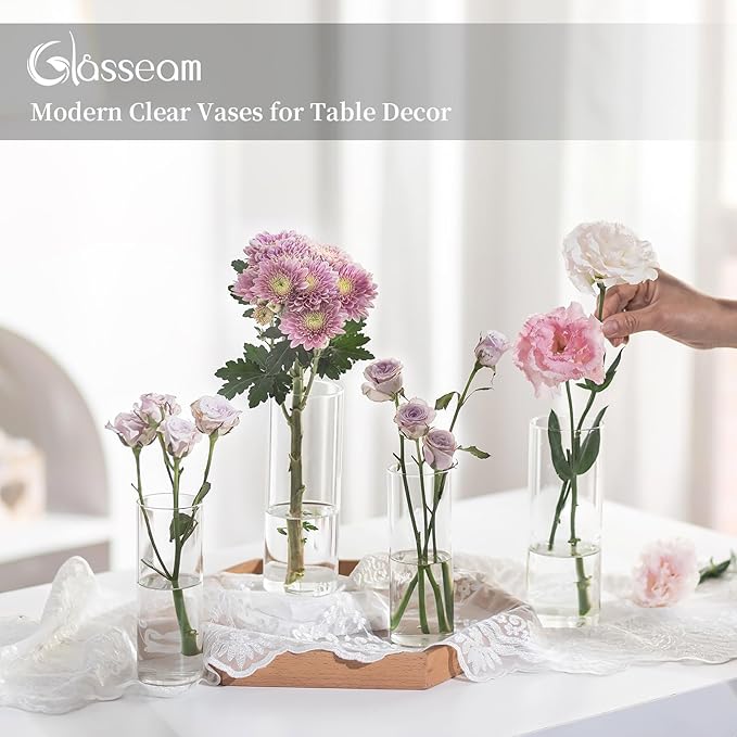Glasseam Glass Cylinder Vase in Bulk: 32pcs Clear Small Bud Flower Vases - Image 7