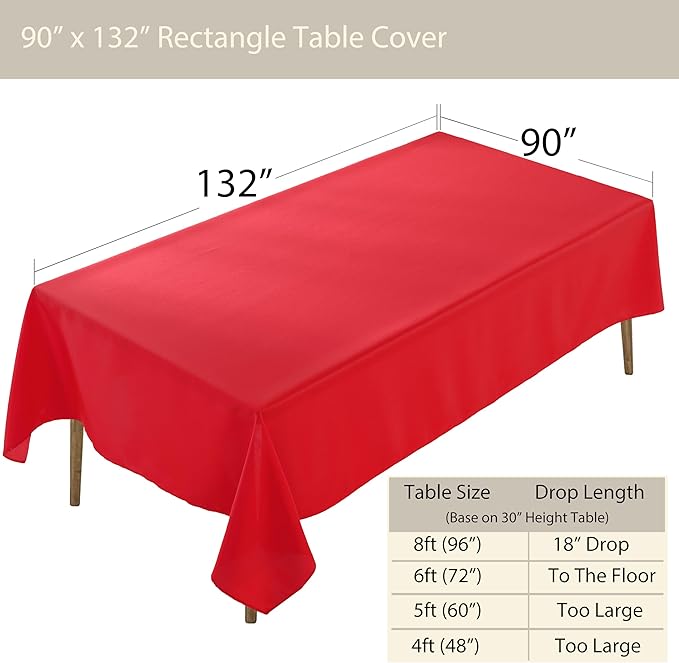 Craft And Party Rectangle Tablecloth, 90 x 132 Inch Red Tablecloth, 8ft - Image 3