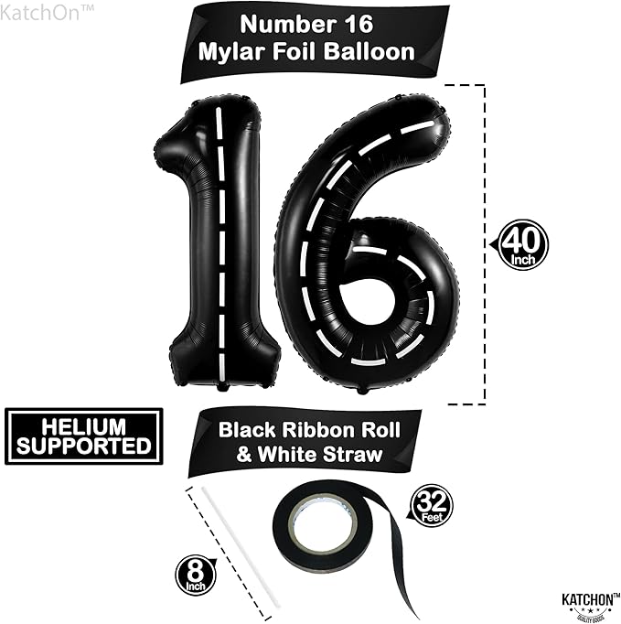 KatchOn, Giant Black 16th Birthday Balloons - Image 4