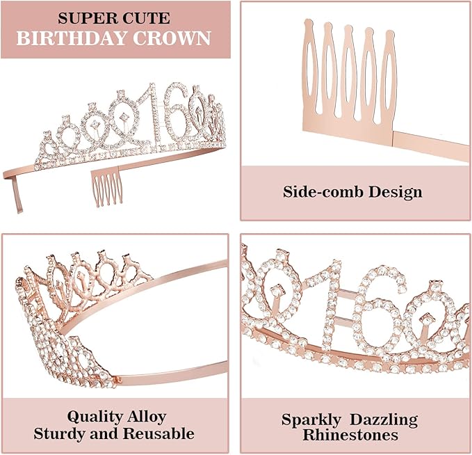 Sweet 16 Party Decorations for Girls Including Sash and Tiara, Cake Topper and - Image 3