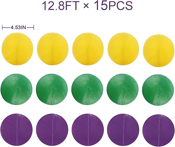205 Ft Mardi Gras Party Decorations Purple Green Yellow Circle Dot Backdrop - Image 2