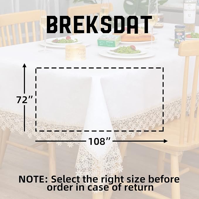 Beige lace Premium Rectangle Farmhouse Tablecloth Waterproof OilProof - Image 5