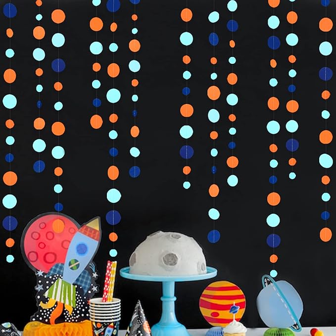 46 Ft Navy Blue Orange and Teal Circle Dots Garland Royal Blue Orange Aqua - Image 5
