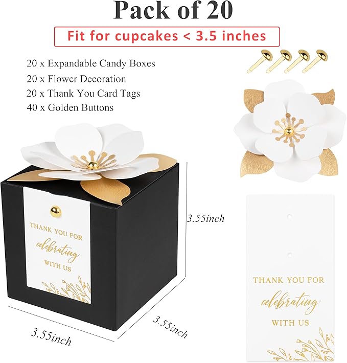 FEIYI 20 PCS Black Gift Boxes, 3 In 1 Favor Boxes - Image 2