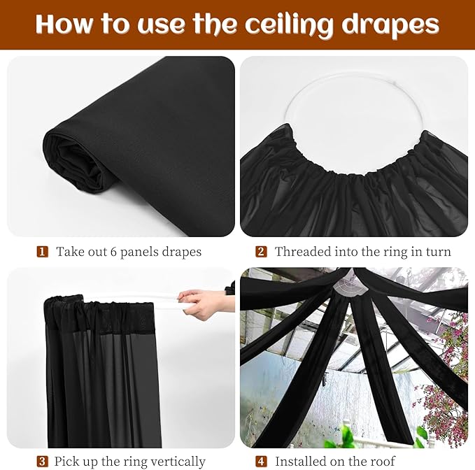 6 Panels Black Ceiling Drapes 5ftx20ft Wedding Chiffon Fabric Arch Draping - Image 4