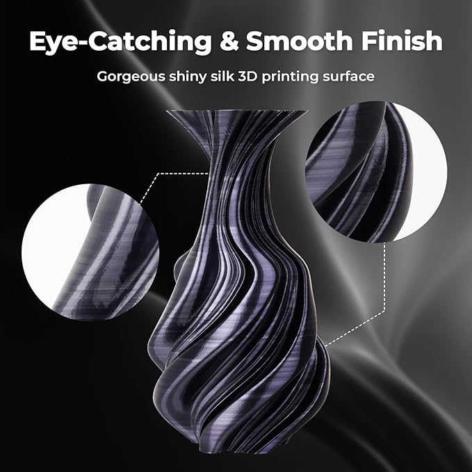AMOLEN Silk PLA 3D Printer Filament, Dual Color Black Silver PLA 1.75mm - Image 3