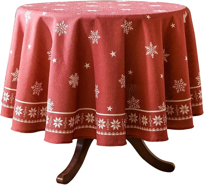 ISAENNE Designer Christmas Red Round Tablecloth, Linen Table Cloth by Isaennehomedecoration