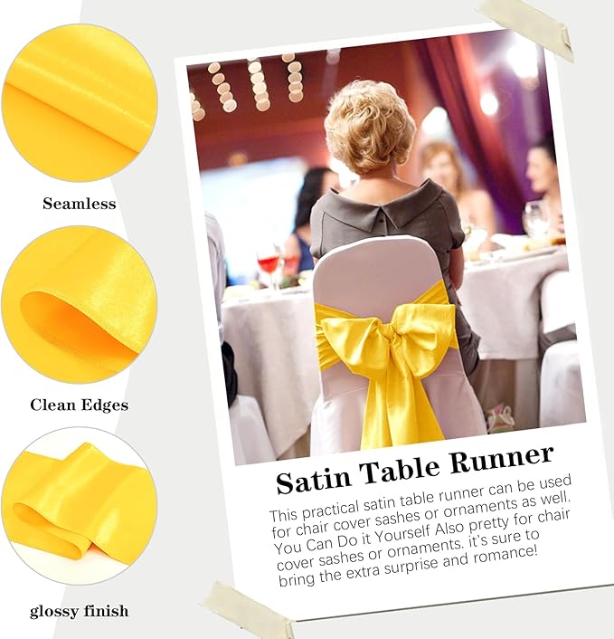 10 Pack Satin Table Runner 12 x 108 Inch Long Yellow Silk Table Runner - Image 4
