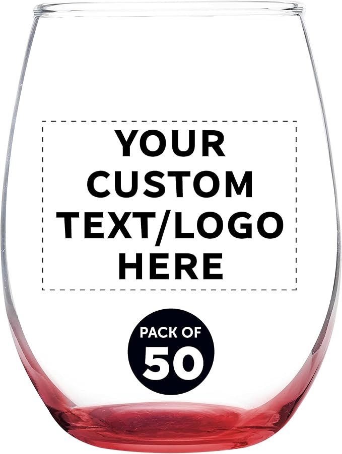 Custom Stemless Wine Glass 9 oz. Set of 50, Personalized Bulk Pack by DISCOUNTPROMOS