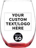 Custom Stemless Wine Glass 9 oz. Set of 50, Personalized Bulk Pack by DISCOUNTPROMOS