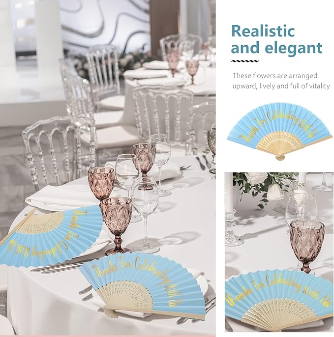 Jetec 50 Pcs Wedding Fans for Guests Bulk Silk Hand Fans Handheld Folded Thank - Image 5