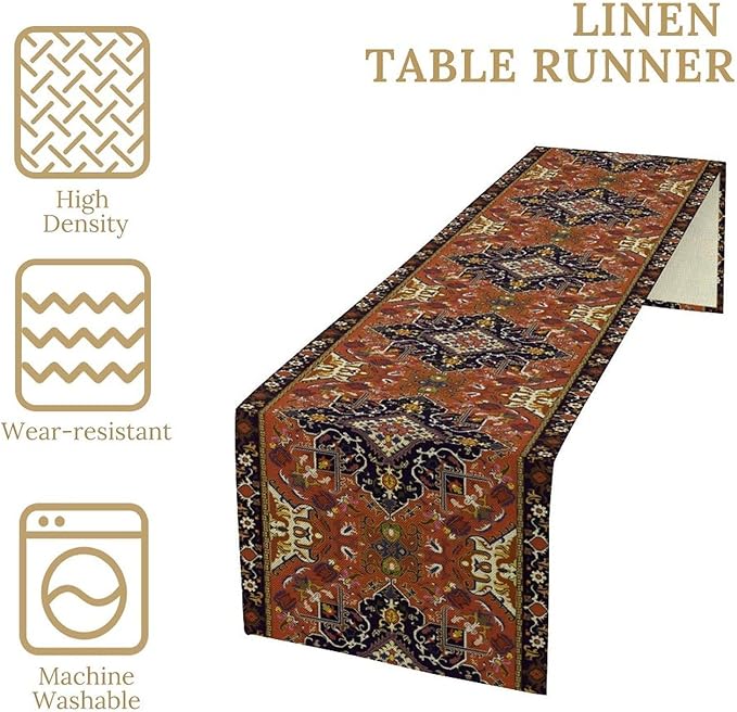 Vintage Boho Orange Table Runner, Country Rustic Farmhouse Magical Abstract - Image 5