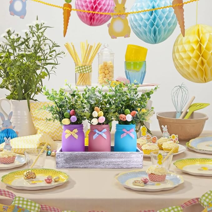 DIYDEC 3PCS Easter Mason Jars 3 * 5Inch Easter Painted Tiered Tray Decorative - Image 6