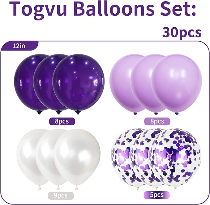 Purple and White Balloons, Lavender Party Balloons - Image 2
