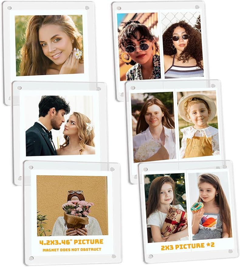 Acrylic Magnetic Refrigerator Picture Frames, 4.2"*3.46" Magnetic Fridge Clear by LIANHELILAI