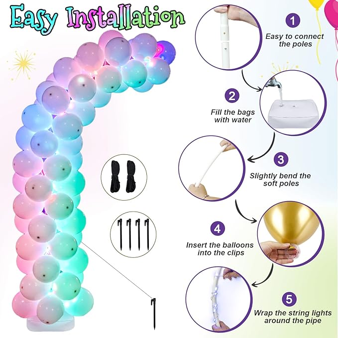 AerWo Lighted Balloon Arch Kit 8.2FT & 6FT, Free Bending Top Half Balloon Arch - Image 5