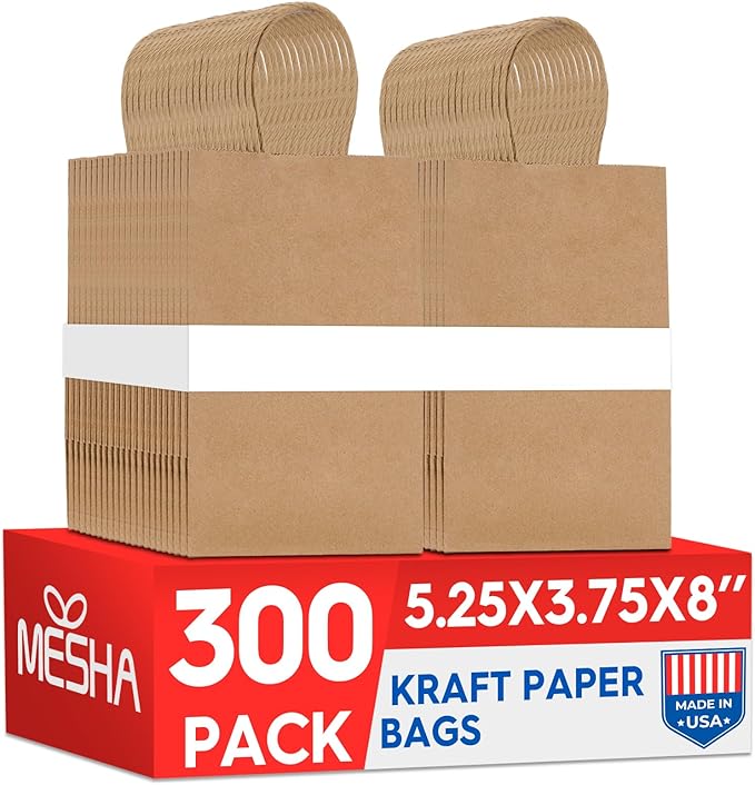 MESHA Kraft Paper Bags 5.25X3.75X8 Inch Brown Small Gift Bags by MESHA