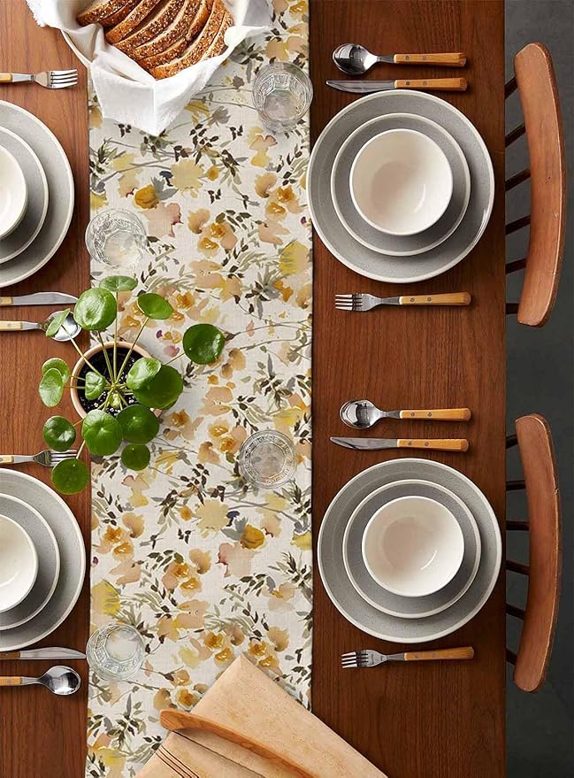 Vintage Orange Flower Cotton Linen Table Runner - Image 5