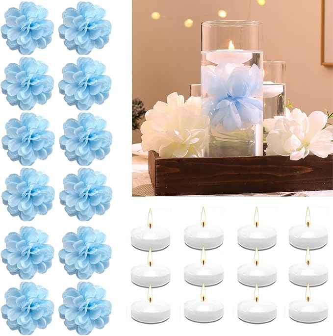 24 Pcs Floating Candles for Centerpieces and Floating Flowers Artificial by WPPNSY