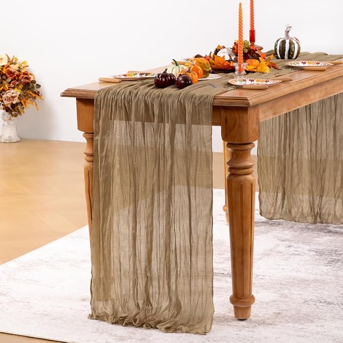 Nude Cheesecloth Table Runner Fall Table Runner Boho Gauze 120 Inches Coffee - Image 3