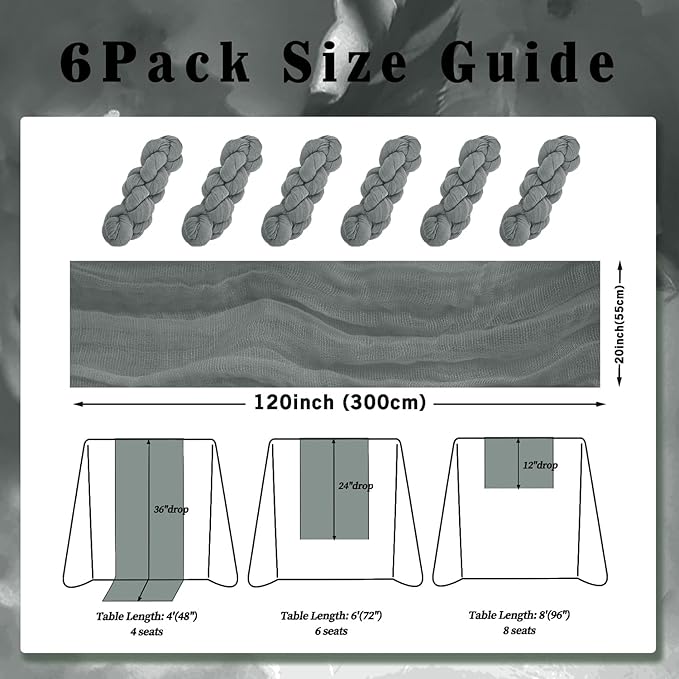 6 Pack Gray 10FT Cheesecloth Table Runner Rustic Gauze Fabric Cheese Cloth - Image 2