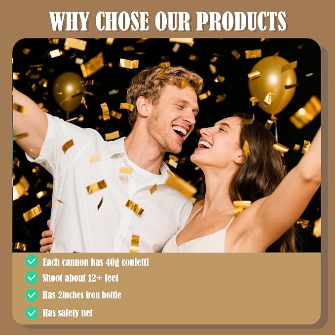 Confetti Cannons Gold | 5-Pack 12-Inch Party Poppers - Image 3