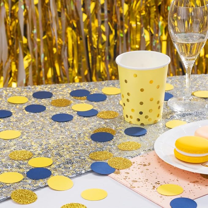 Gold Blue and Yellow Confetti Table Decoration - Image 3