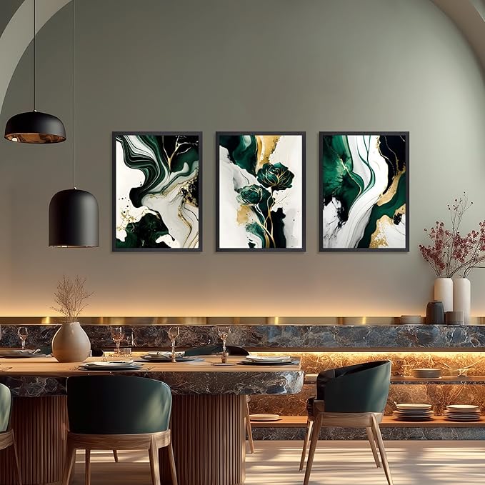 IAFWZX Wood Framed Green Gold Abstract Wall Art, Emerald Marble Textured Wall - Image 5