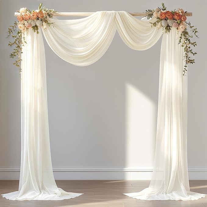 30" x 20Ft Wedding Arch Draping Fabric, 1 Panel Ivory Sheer Curtain Drapes by PartyTalk