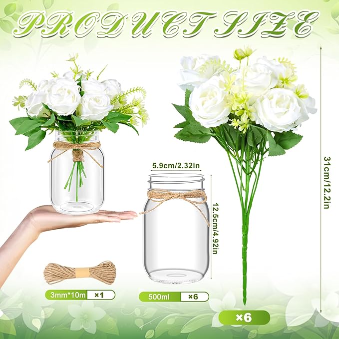 6 Set Centerpiece Table Decorations Mason Jar Table Centerpiece - Image 2