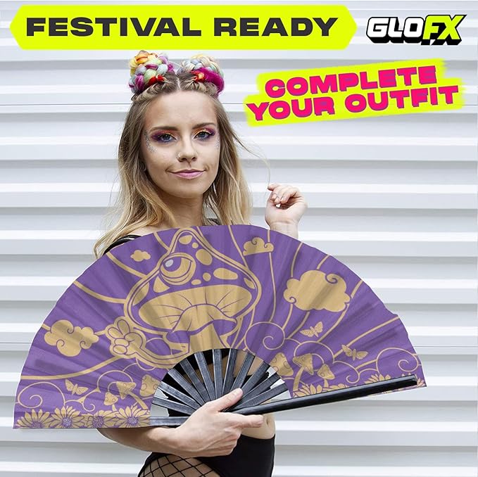 GloFX Rave Fan - Groovy Mushroom - Large Folding Fan - Music Festival Essential - Image 6