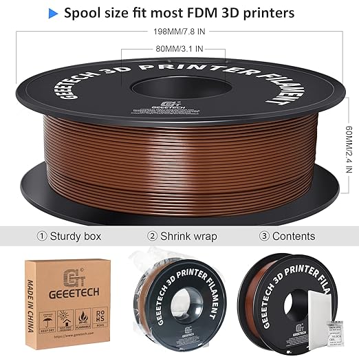 Geeetech PLA Filament 1.75mm Brown, Neatly Wound 3D Printer Filament 1kg Spool - Image 6