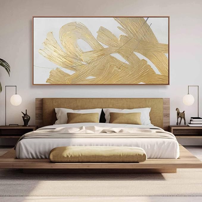 XIANSHOU Gold and White Canvas Wall Art Abstract Wall Artwork Neutral Wall - Image 6