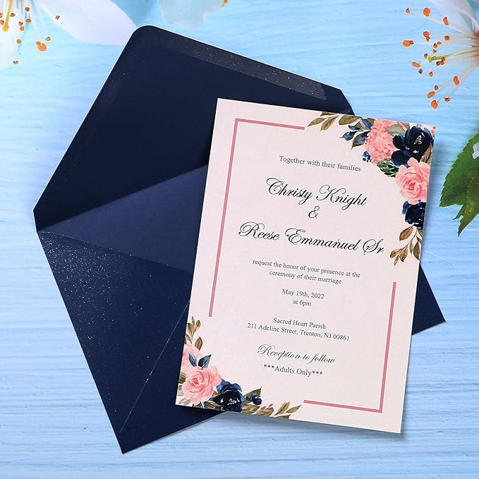 PONATIA 50 Pieces/Pack A7 Envelopes, 5.25 x 7.5'' Shiny Navy BlueEnvelopes - Image 3