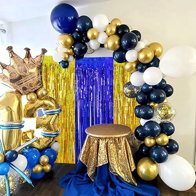 BEISHIDA 4 Pcs Blue and Gold Party Streamers Fringe Foil Curtain Backdrop - Image 6
